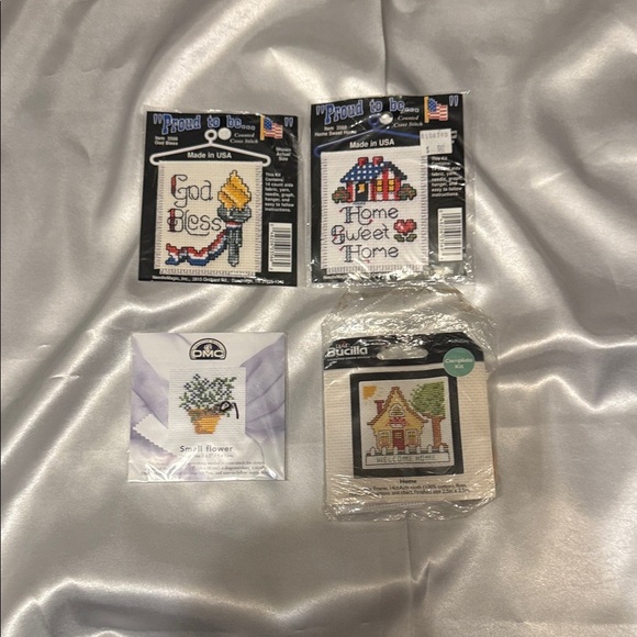 4 Vintage Bucilla, Dmc, and Proud to Be. Cross Stitch Kits with Threads - Picture 1 of 6